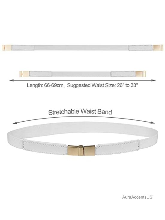5 Pack Skinny Belts for Women Stretch Elastic Waistband Faux Leather